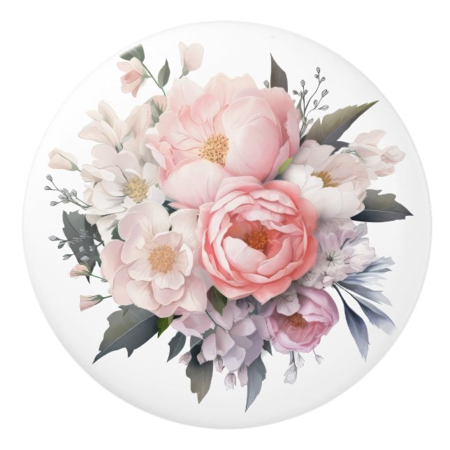 Stunning Blush and White Floral  Ceramic Knob (Front)