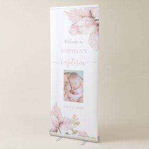 Stunning Blush Floral & Photo Baptism Welcome Retractable Banner