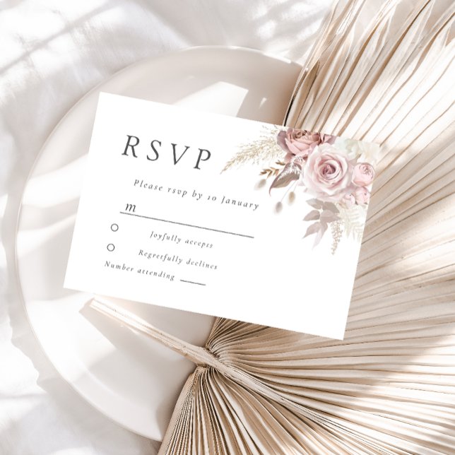 Stunning Blush Roses Floral Dusty Pink Wedding RSVP Card (Creator Uploaded)