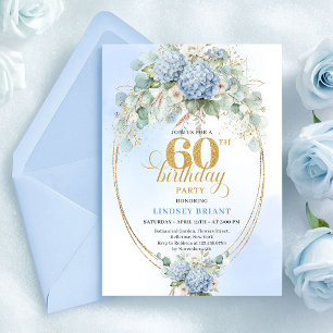Stunning Bohemian Pastel Blue Floral 60th Birthday Invitation