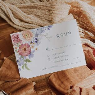 Stunning Botanical Floral Watercolor Wedding RSVP Card