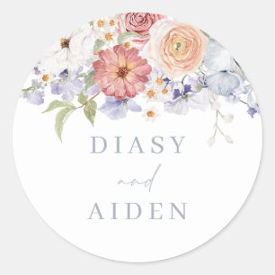 Stunning Botanical Floral Wedding Engagement Classic Round Sticker