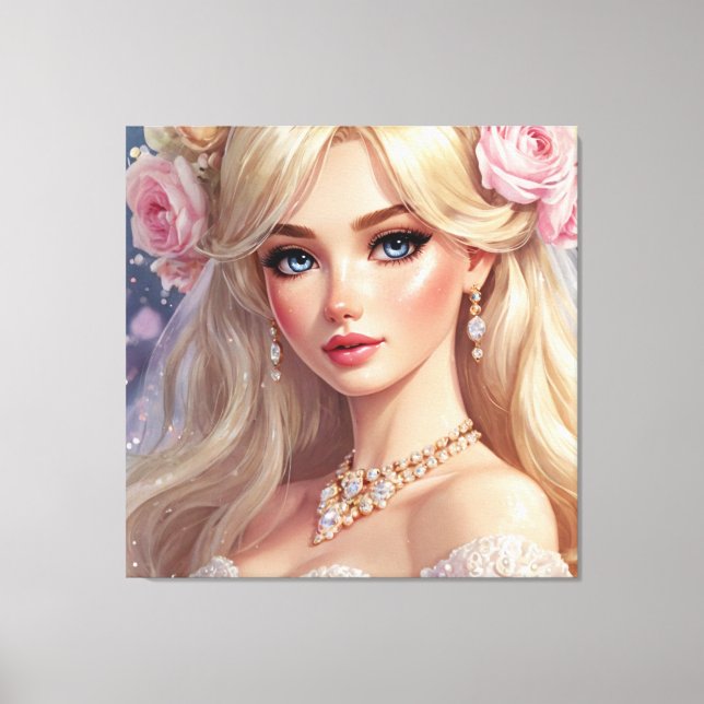 Stunning Bride Watercolor Stretched Canvas Print (Front)