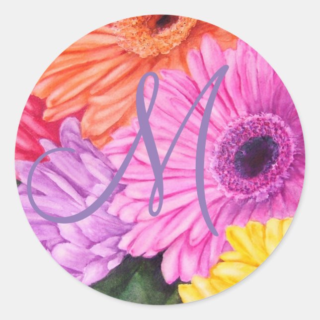 STUNNING BRIGHT GERBERA FLORAL CLASSIC ROUND STICKER (Front)