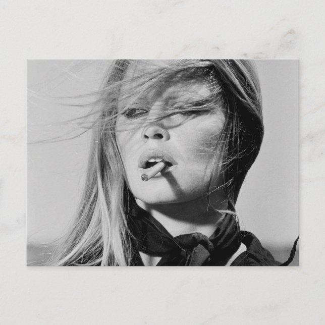Stunning Brigitte Bardot B&W Portrait Postcard (Front)