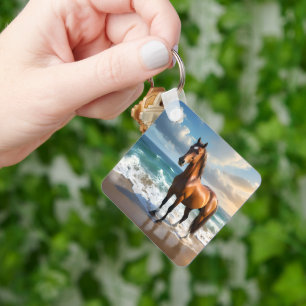 Stunning Brown Horse On The Beach, Key Ring