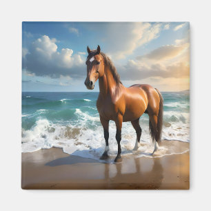 Stunning Brown Horse On The Beach, Magnet