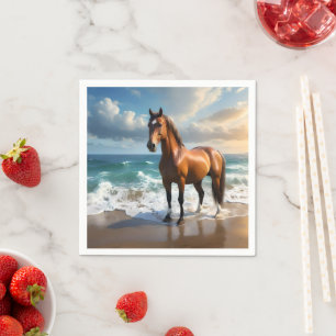 Stunning Brown Horse On The Beach, Napkin