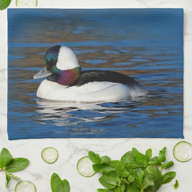 Stunning Bufflehead Duck at the Pond Tea Towel (Folded)