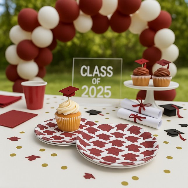 Stunning Burgundy and White Graduation Paper Plate (Creator Uploaded)