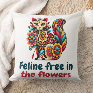 Stunning Cat in Wildflowers Cottagecore Aesthetic Cushion
