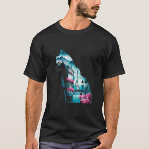 Stunning Cat Paris Landscape Silhouette Artwork Fo T-Shirt