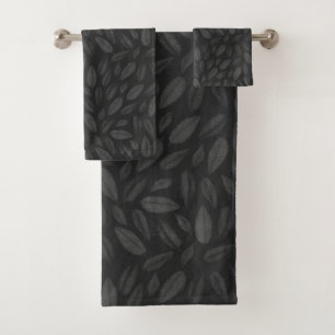 Stunning Charcoal & Black Leaf Pattern Bath Towel Set