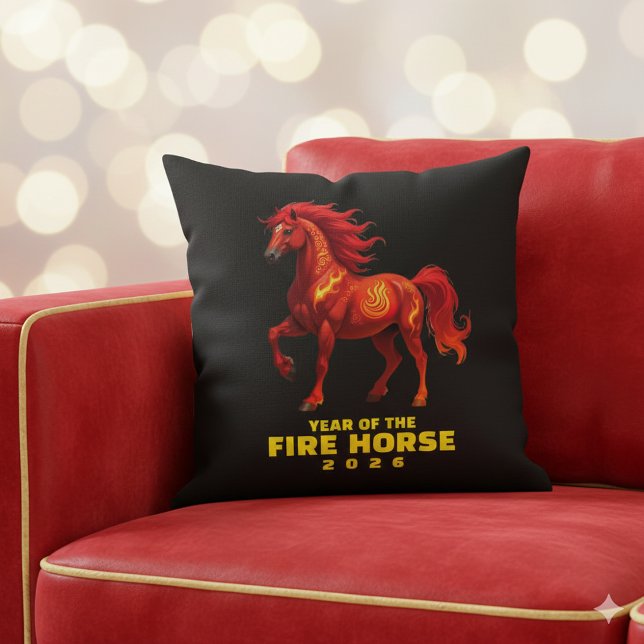 Stunning Chinese Year of the Fire Horse 2026 Cushion (Festive Year of the Fire Horse 2026 Throw Pillow Cover Photo)