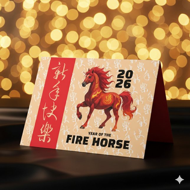 Stunning Chinese Year of the Fire Horse 2026 Holiday Card (Stunning Chinese New Year of the Fire Horse 2026 Greeting Card Cover Photo)