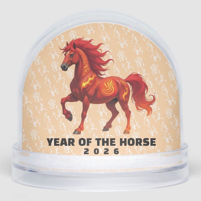 Stunning Chinese Year of the Fire Horse 2026 Snowglobe (Front)