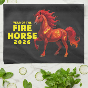 Stunning Chinese Year of the Fire Horse 2026 Tea Towel