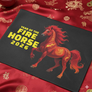 Stunning Chinese Year of the Fire Horse 2026 Tea Towel