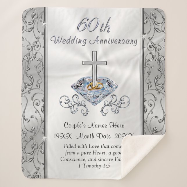 Stunning Christian, 60th Wedding Anniversary Gift Sherpa Blanket (Front)