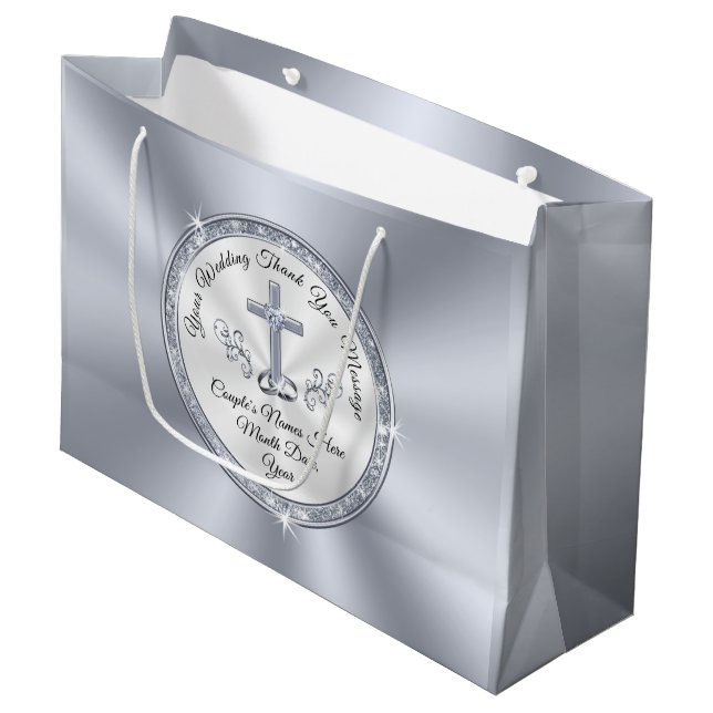 Stunning CHRISTIAN, Personalised Wedding Gift Bags (Front Angled)