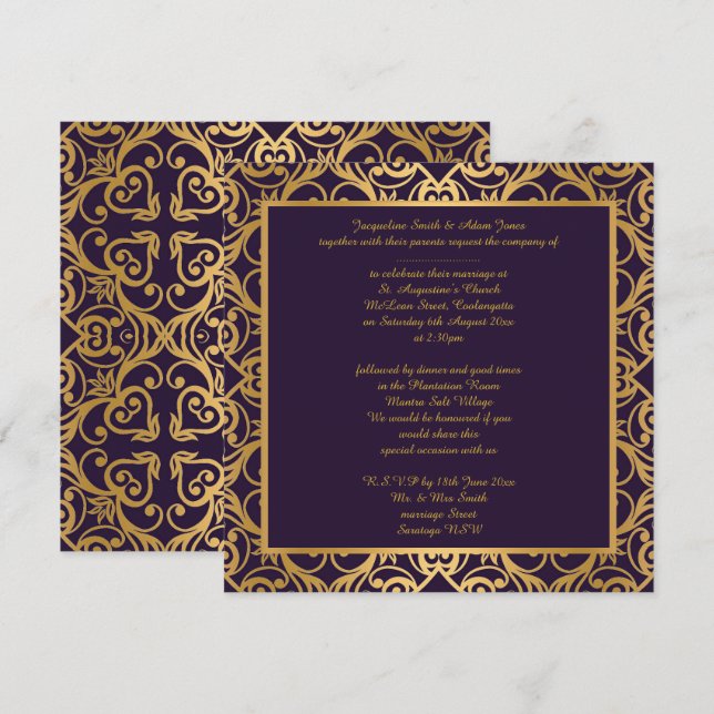 STUNNING CLASSIC RICH NAVY GOLD WEDDING INVITATION (Front/Back)