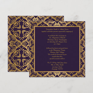STUNNING CLASSIC RICH NAVY GOLD WEDDING INVITATION