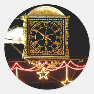 Stunning Clock at Xmas Classic Round Sticker