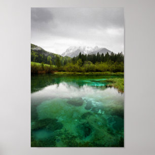 Stunning cloudy day at Zelenci springs, Slovenia Poster