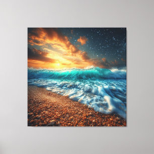 Stunning Coastal Sunset Over Ocean Waves Canvas Print