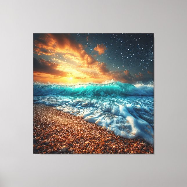 Stunning Coastal Sunset Over Ocean Waves Canvas Print (Front)