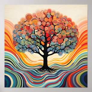 Stunning colourful Op Art tree poster