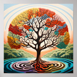 Stunning colourful Op Art tree poster