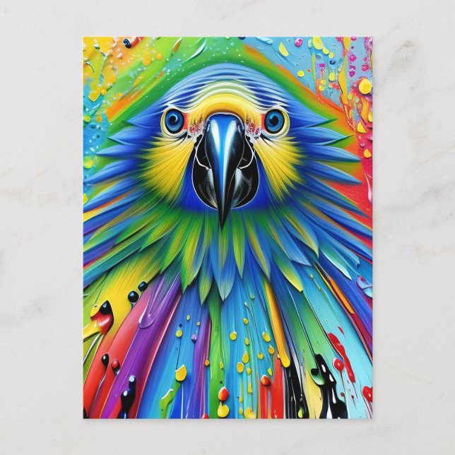 Stunning Colourful Splatter Paint Parrot Postcard (Front)