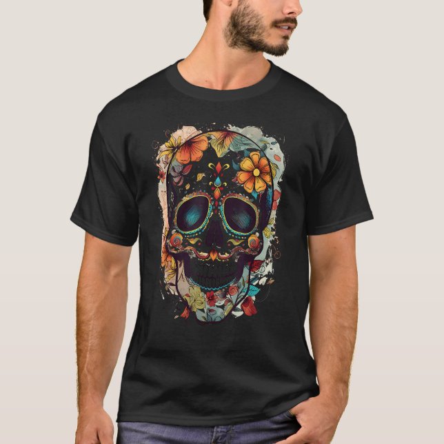 Stunning Colourful Sugar Skull T-Shirt (Front)
