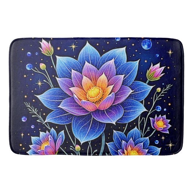 Stunning Cosmic Floral Dreams Design Bath Mat (Front)