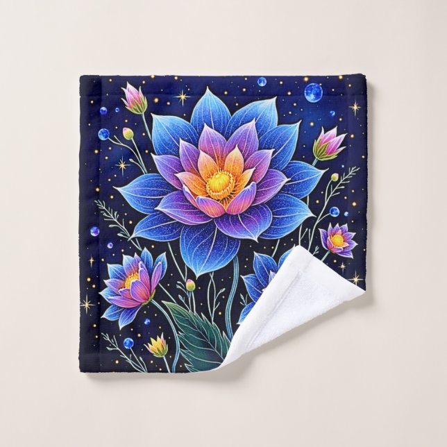 Stunning Cosmic Floral Dreams Design Bath Towel Set (Wash Cloth)