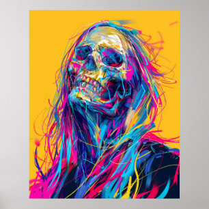 Stunning Cyberpunk Girl with Long Rainbow Hair Pos Poster