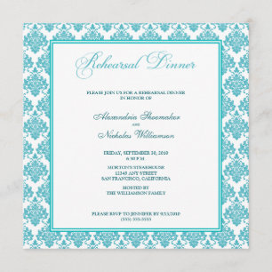 Stunning Damask Rehearsal Dinner Invite (aqua)
