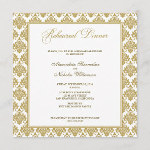 Stunning Damask Rehearsal Dinner Invite (gold)