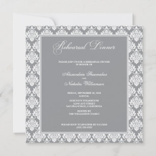 Stunning Damask Rehearsal Dinner Invite (silver)