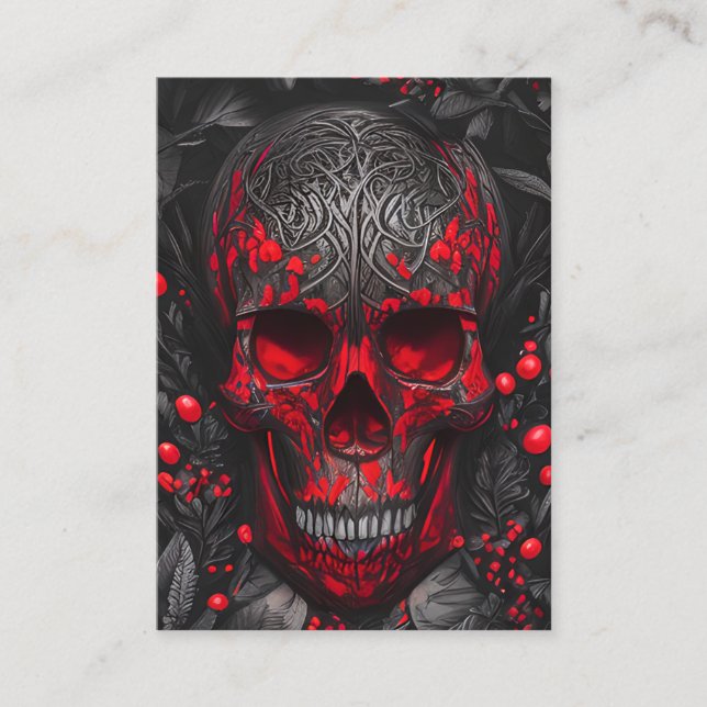 Stunning Dark Fantasy Skull and Red Berries Business Card (Front)