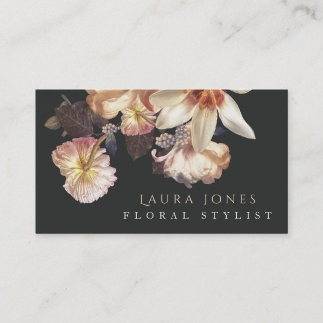 Stunning Dark Floral Hair Flower Florist Stylist Appointment Card (Front)