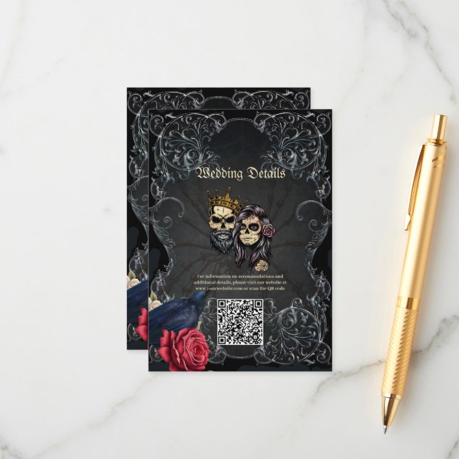 Stunning dark gothic wedding design with skulls  enclosure card (Front/Back In Situ)
