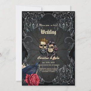 Stunning dark gothic wedding design with skulls  invitation