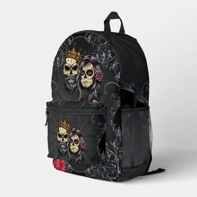 Stunning dark gothic wedding design with skulls  printed backpack (Back Corner Right)