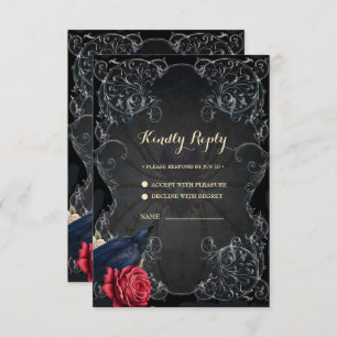 Stunning dark gothic wedding design with skulls  RSVP card