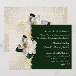 Stunning Dark Green & Ivory Gardenia Wedding Invitation