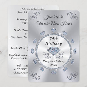 Stunning Diamond, 75th Birthday Invitation Card