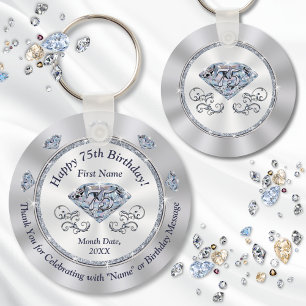 Stunning Diamond, 75th Birthday Party Favors,  Key Ring