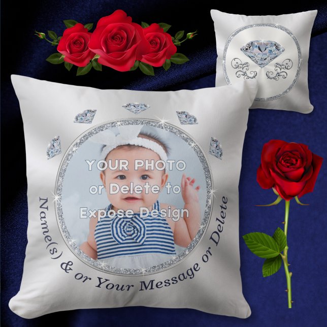 Stunning, Diamond, Custom Pillow with Picture, (10 year wedding anniversary gifs for her. Choose the COTTON for 2 year anniversary gift for wife.)